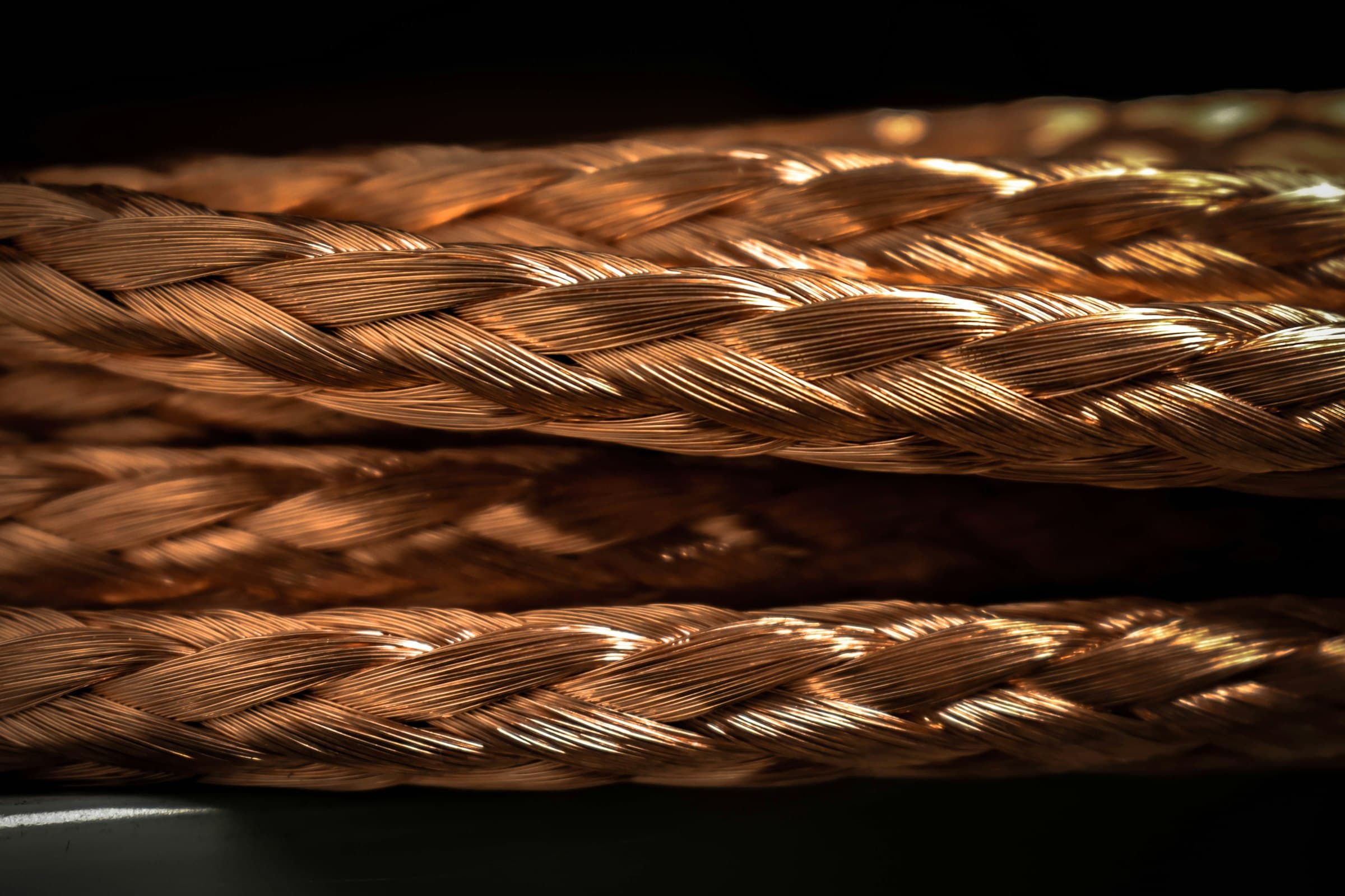 Close-up of thick braided copper wire