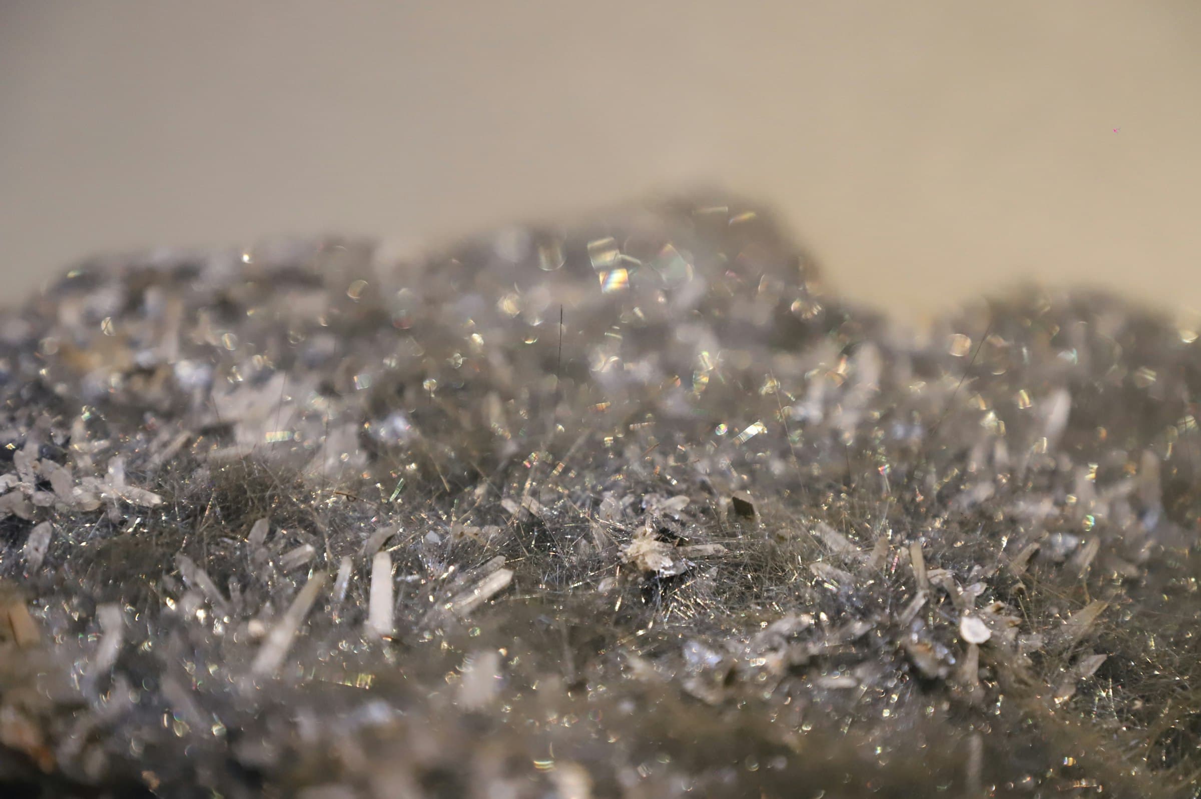 Close-up of silver metallic mineral flakes